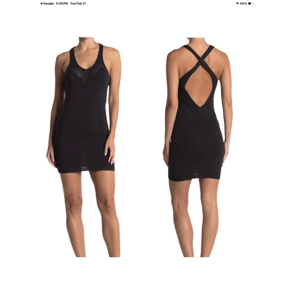 Free People Intimately Black Cross Strap‎ Open Back Knit Mini Dress OB1139506 XS